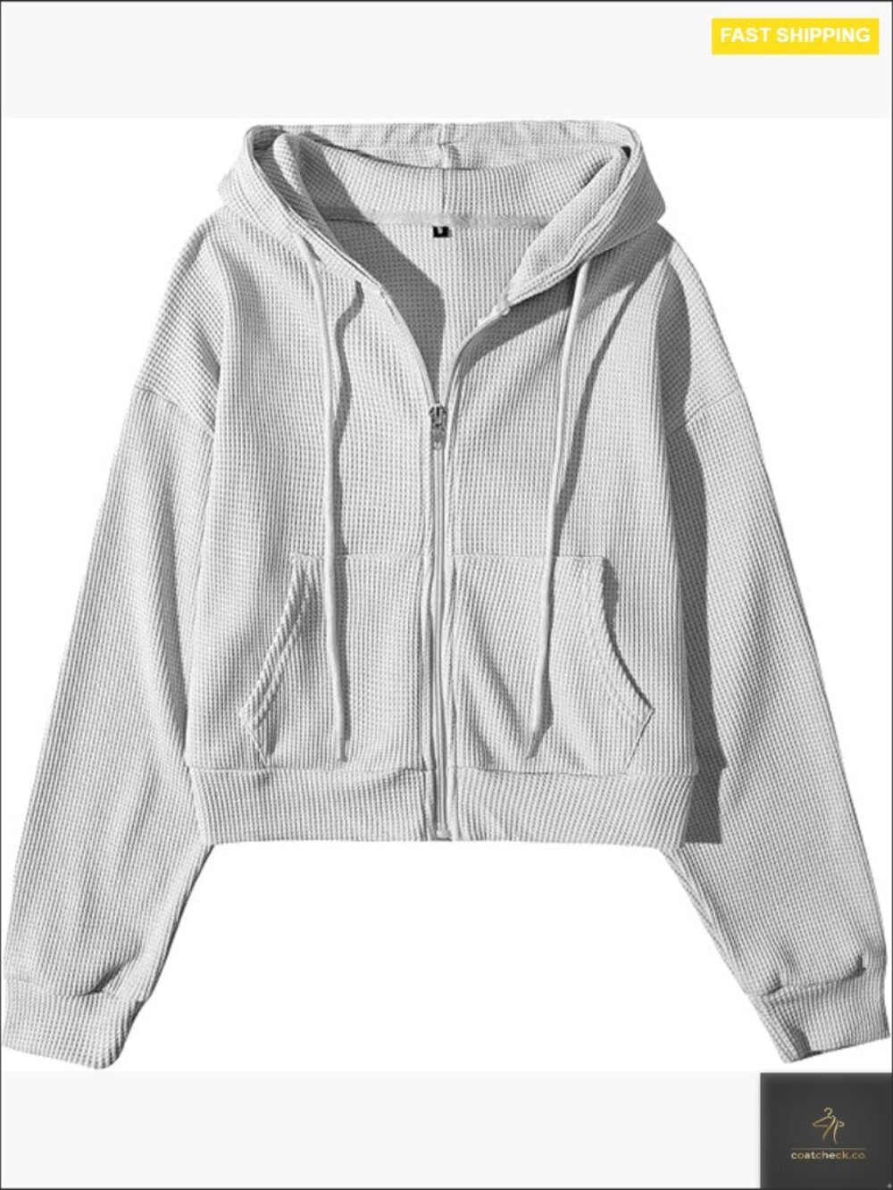 Cropped Zip Up Hoodie Waffle Knit Sweatshirt Jacket Casual Full Zip Y2K